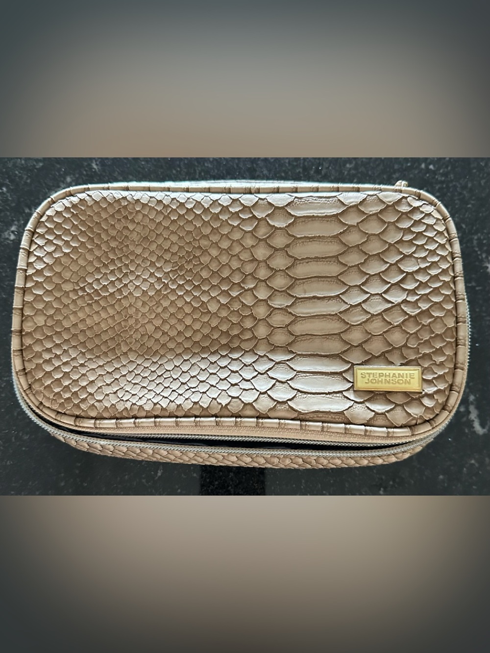Stephanie Johnson Textured Taupe Snake-Embossed Women's Makeup Case